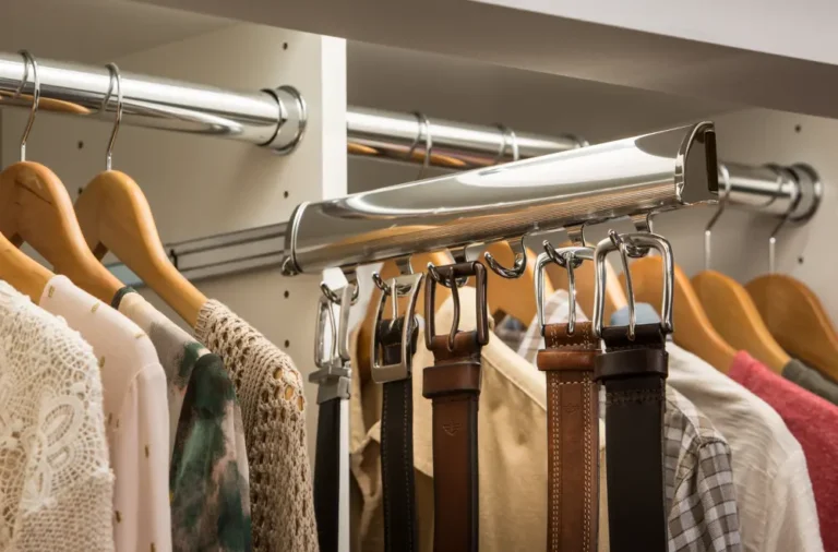 Custom closet belt rack organizing belts neatly, maximizing space and accessibility