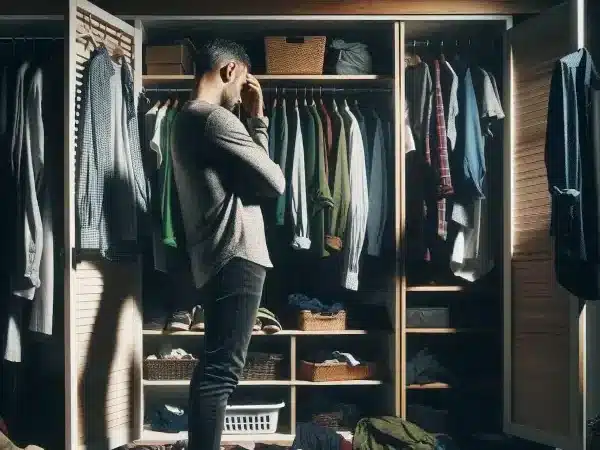 man stressed over his closet 