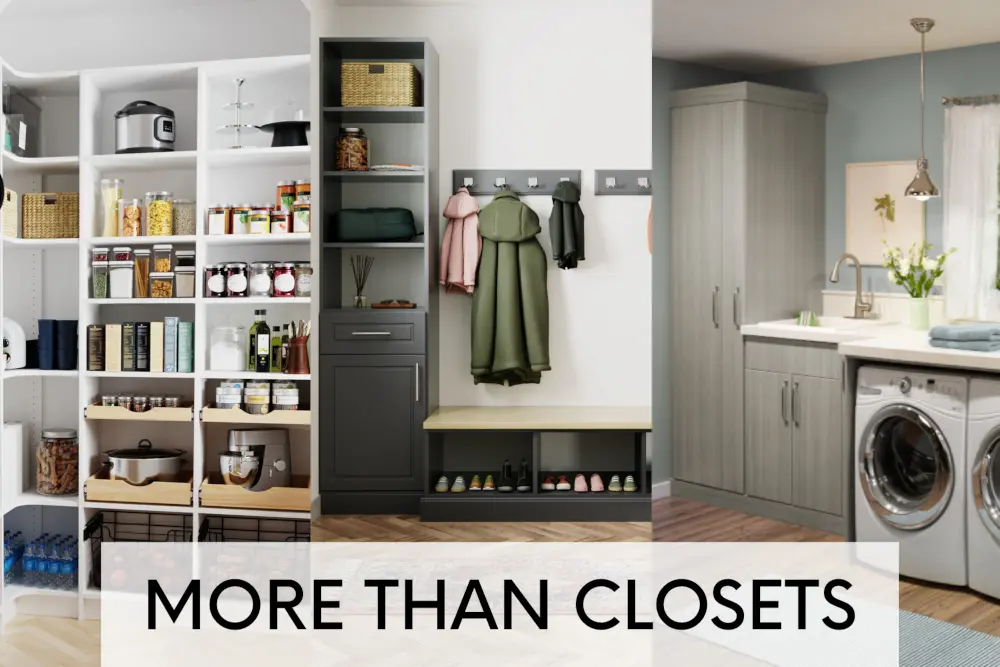 pantry, entryway, and laundry closets displayed with a "More Than Closets" title